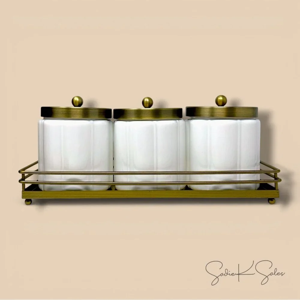 Milk‎ Glass Bath Canister Set White Brass, Wall Mount - Hearth & Hand Magnolia